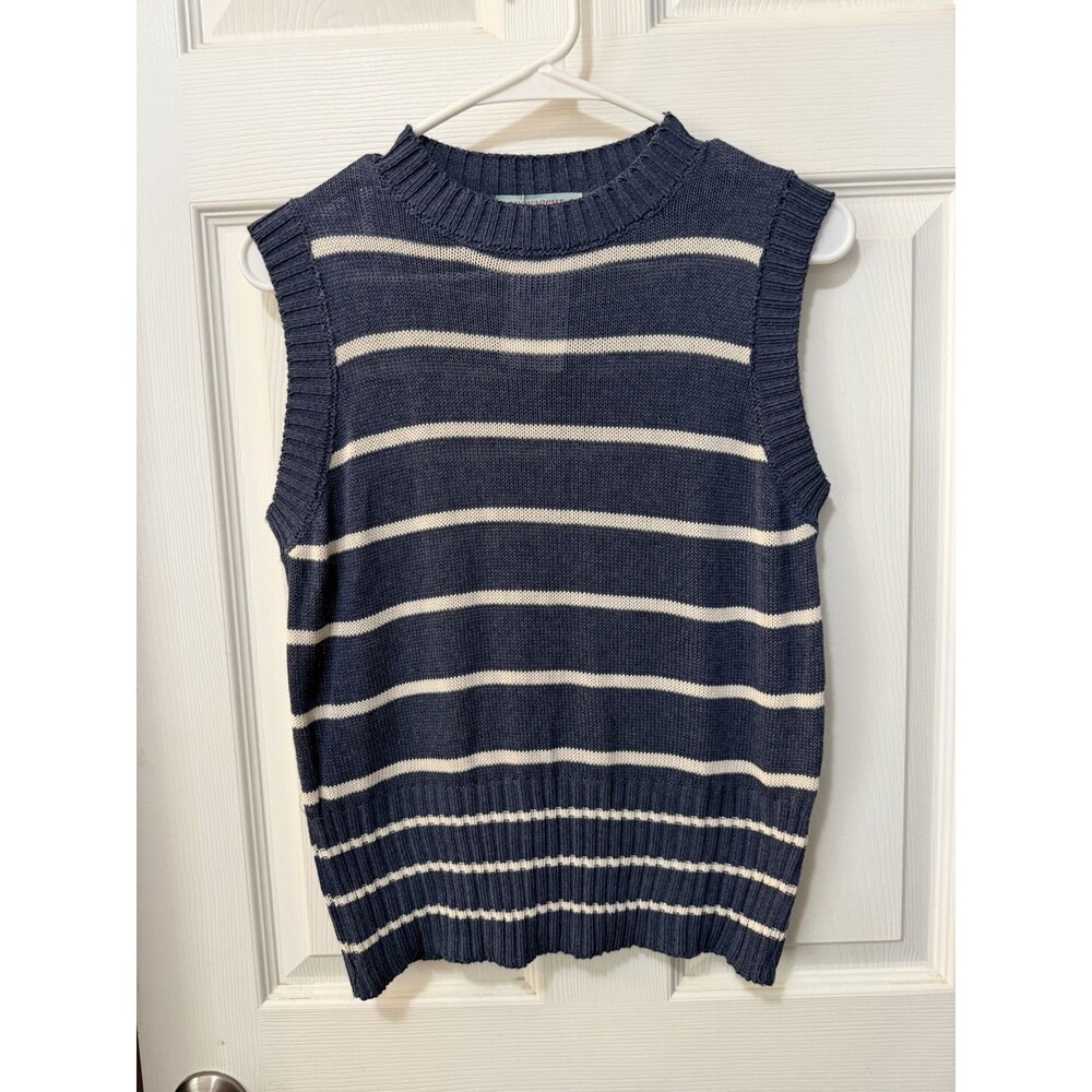 Voyageur By Mersea Sweater Vest Navy White Striped Preppy Coastal NWT Sz L - Picture 2 of 6